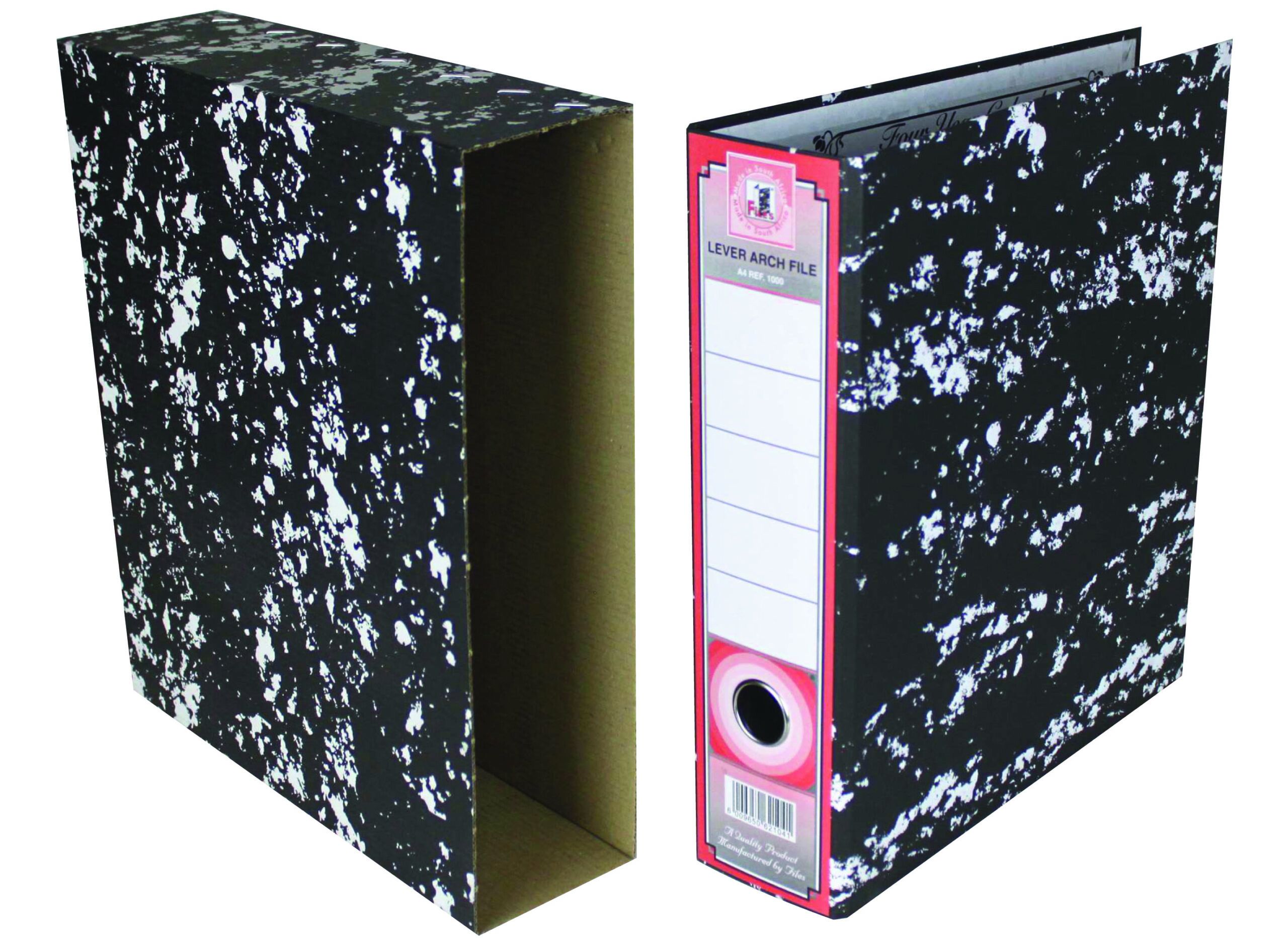 A4 Lever Arch File with Corrugated Dust Cover Black & White Mottled-5 pk @R33.00ea - Image 2