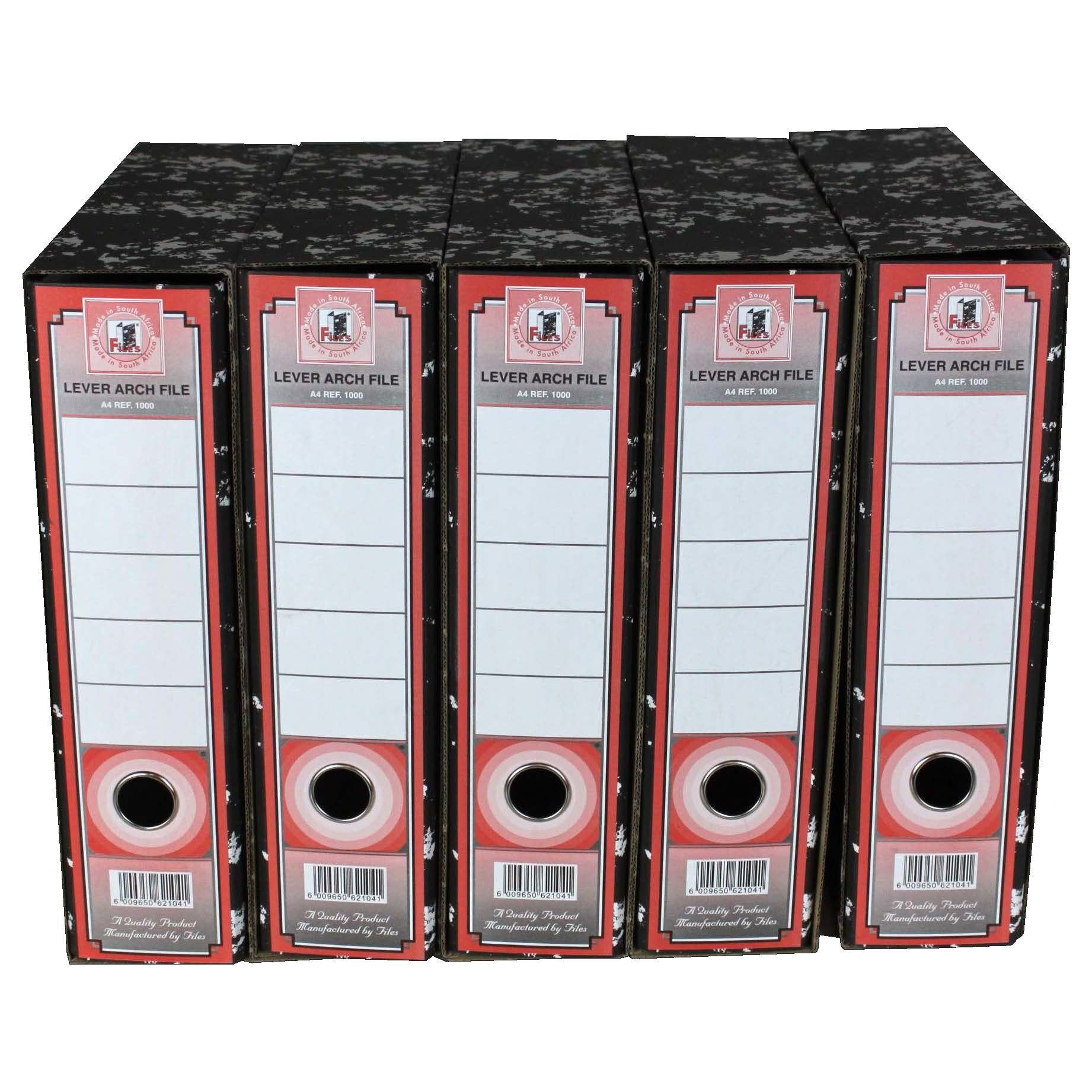 A4 Lever Arch File with Corrugated Dust Cover Black & White Mottled-5 pk @R33.00ea
